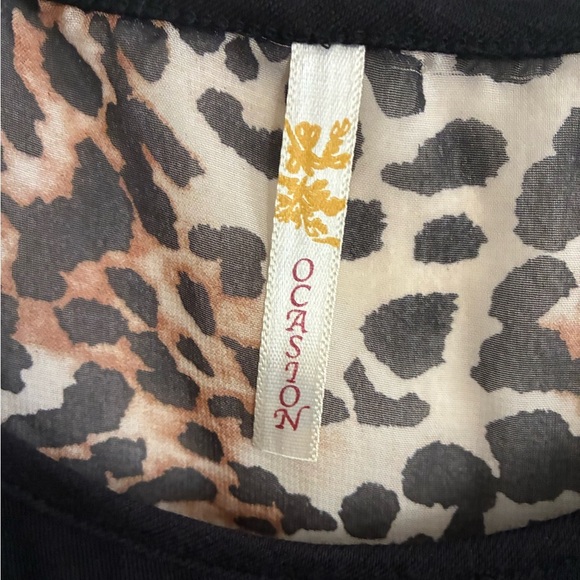 Ocasion High Low Black Righstones Heart Leopard Sheer Contrast Tunic Top S - Picture 9 of 10